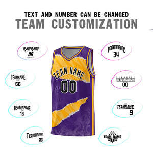 Custom Purple Yellow-White Tear Graffiti Pattern Sports Uniform Basketball Jersey