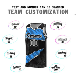 Custom Black Light Blue-Navy Tear Graffiti Pattern Sports Uniform Basketball Jersey