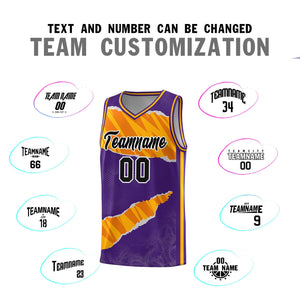 Custom Purple Yellow-Orange Tear Graffiti Pattern Sports Uniform Basketball Jersey