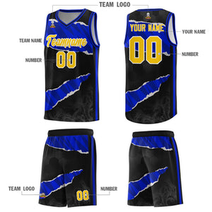 Custom Black Royal-Navy Tear Graffiti Pattern Sports Uniform Basketball Jersey