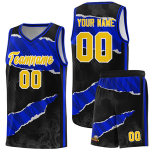 Custom Black Royal-Navy Tear Graffiti Pattern Sports Uniform Basketball Jersey