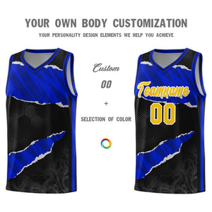 Custom Black Royal-Navy Tear Graffiti Pattern Sports Uniform Basketball Jersey