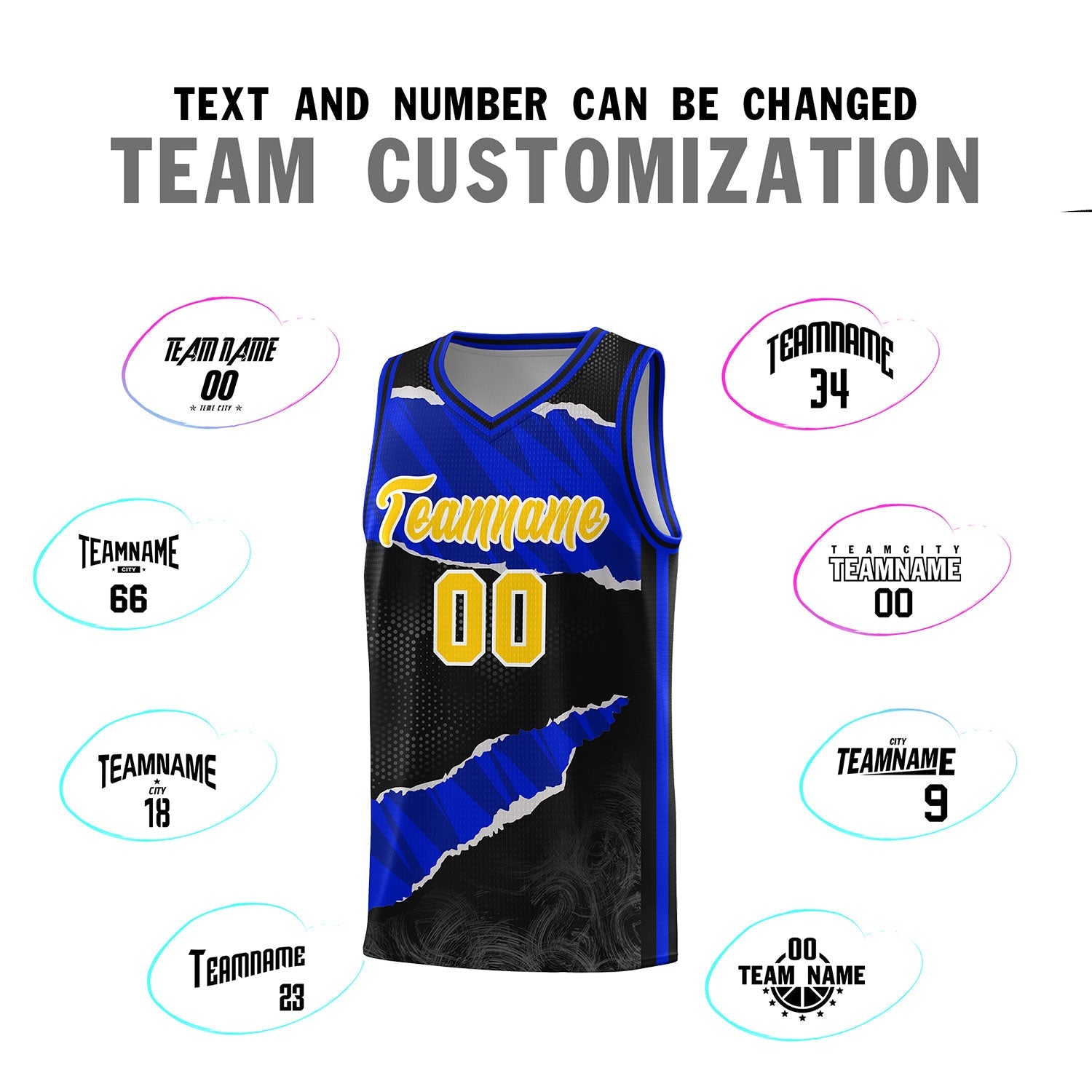 Custom Black Royal-Navy Tear Graffiti Pattern Sports Uniform Basketball Jersey