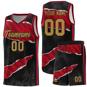 Custom Black Red-Black Tear Graffiti Pattern Sports Uniform Basketball Jersey