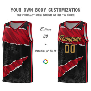 Custom Black Red-Black Tear Graffiti Pattern Sports Uniform Basketball Jersey