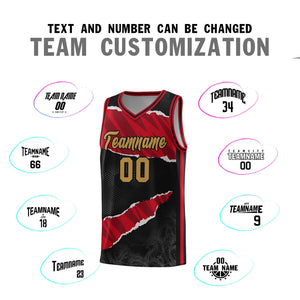 Custom Black Red-Black Tear Graffiti Pattern Sports Uniform Basketball Jersey