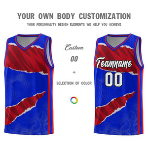 Custom Royal Red-Black Tear Graffiti Pattern Sports Uniform Basketball Jersey