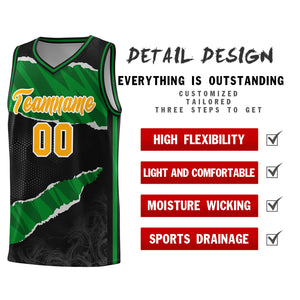 Custom Black Kelly Green-Black Tear Graffiti Pattern Sports Uniform Basketball Jersey