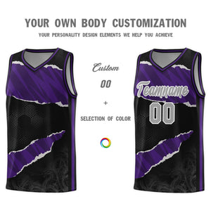 Custom Black Purple-Black Tear Graffiti Pattern Sports Uniform Basketball Jersey