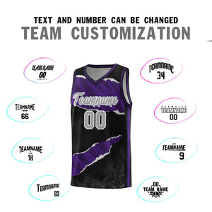 Custom Black Purple-Black Tear Graffiti Pattern Sports Uniform Basketball Jersey