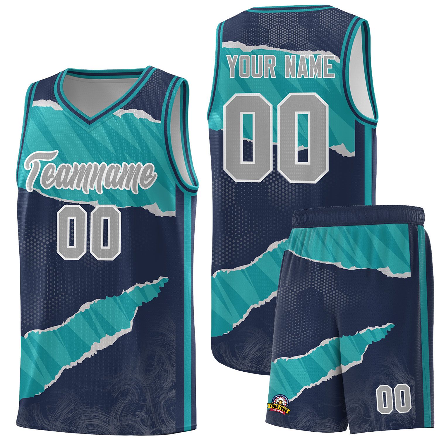 Custom Midnight Blue Aqua-Aqua Tear Graffiti Pattern Sports Uniform Basketball Jersey