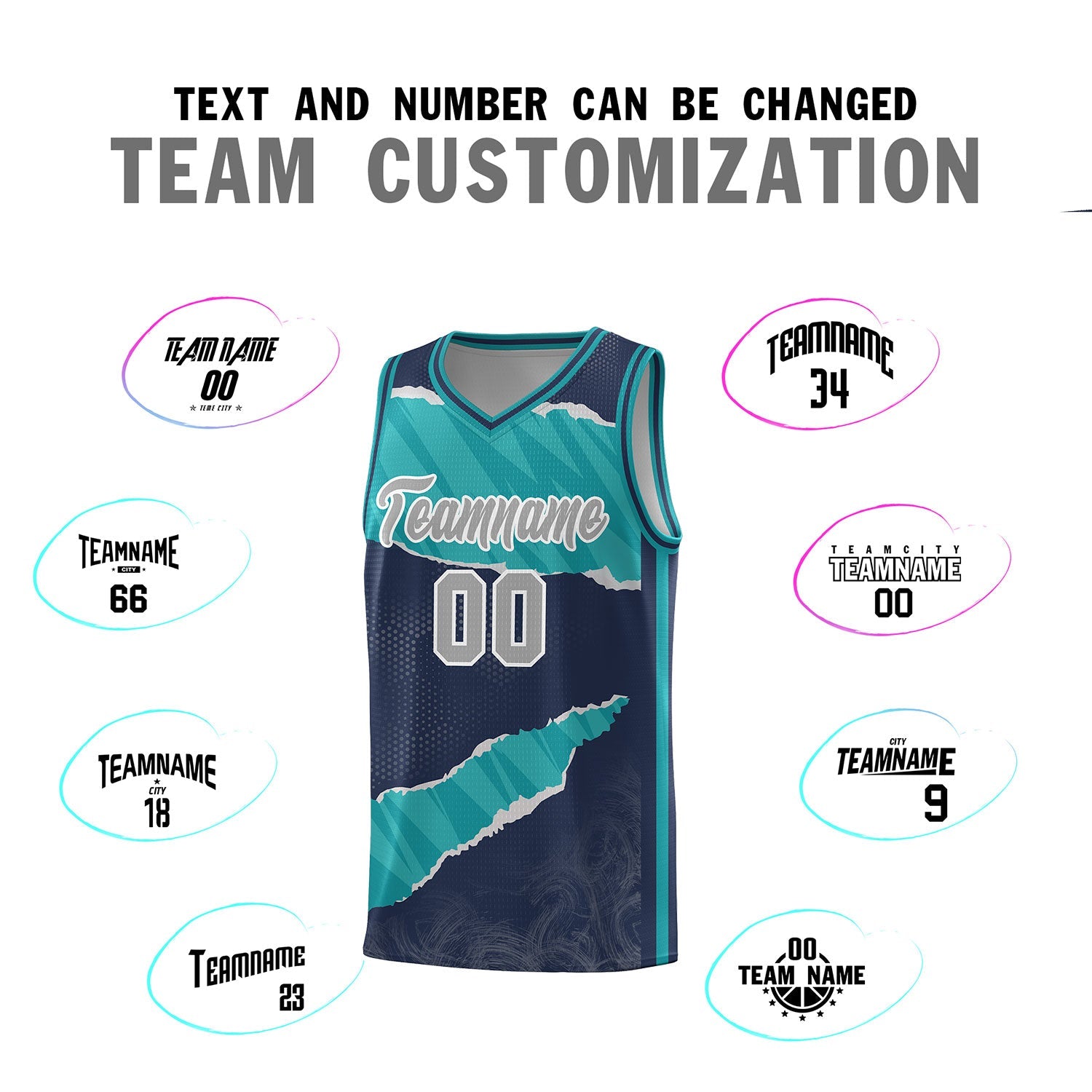 Custom Midnight Blue Aqua-Aqua Tear Graffiti Pattern Sports Uniform Basketball Jersey