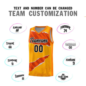 Custom Yellow Orange-Black Tear Graffiti Pattern Sports Uniform Basketball Jersey