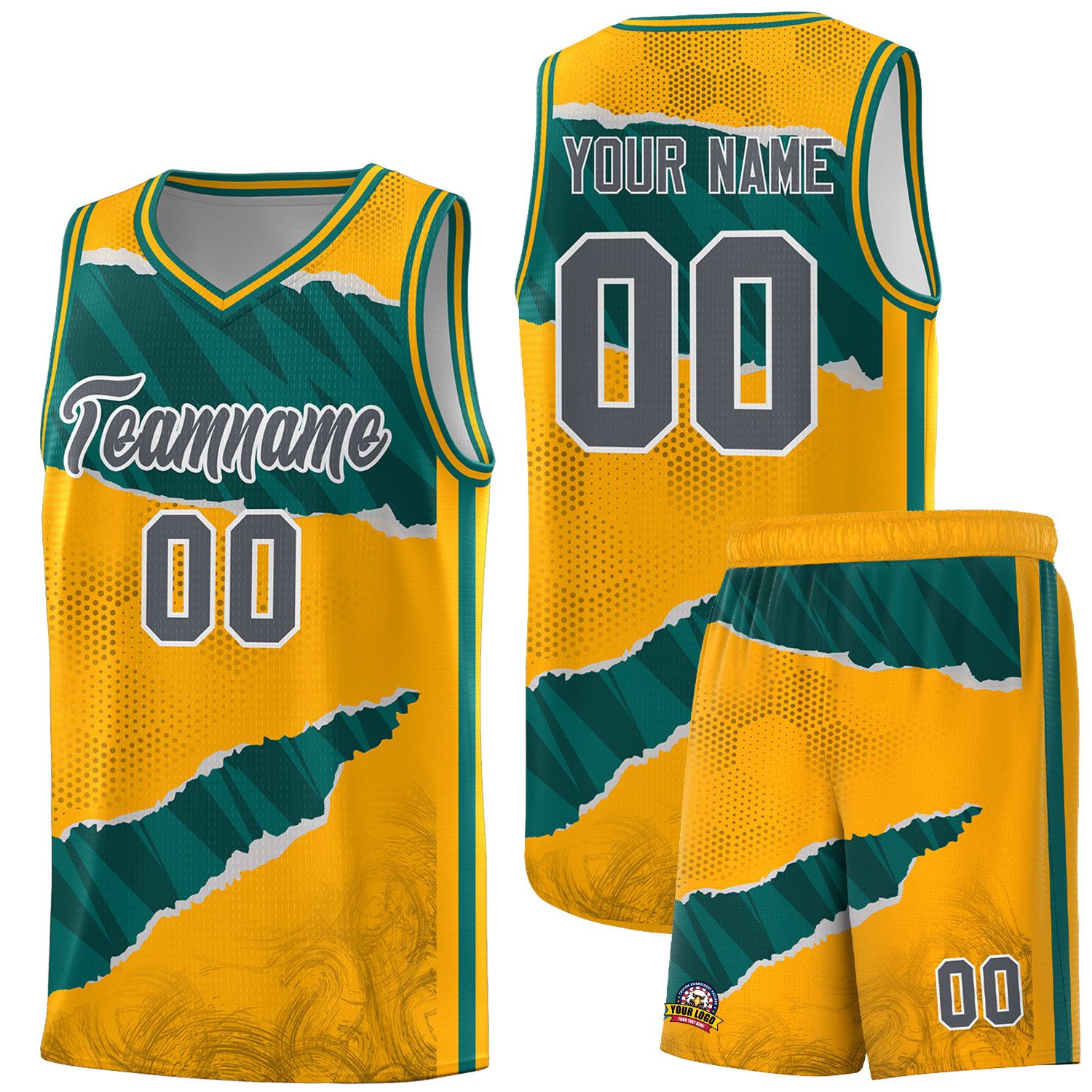 Custom Yellow Aqua-Black Tear Graffiti Pattern Sports Uniform Basketball Jersey