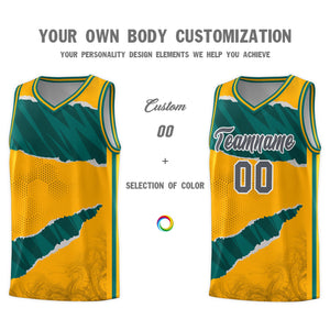 Custom Yellow Aqua-Black Tear Graffiti Pattern Sports Uniform Basketball Jersey