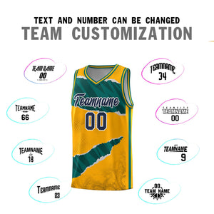 Custom Yellow Aqua-Black Tear Graffiti Pattern Sports Uniform Basketball Jersey