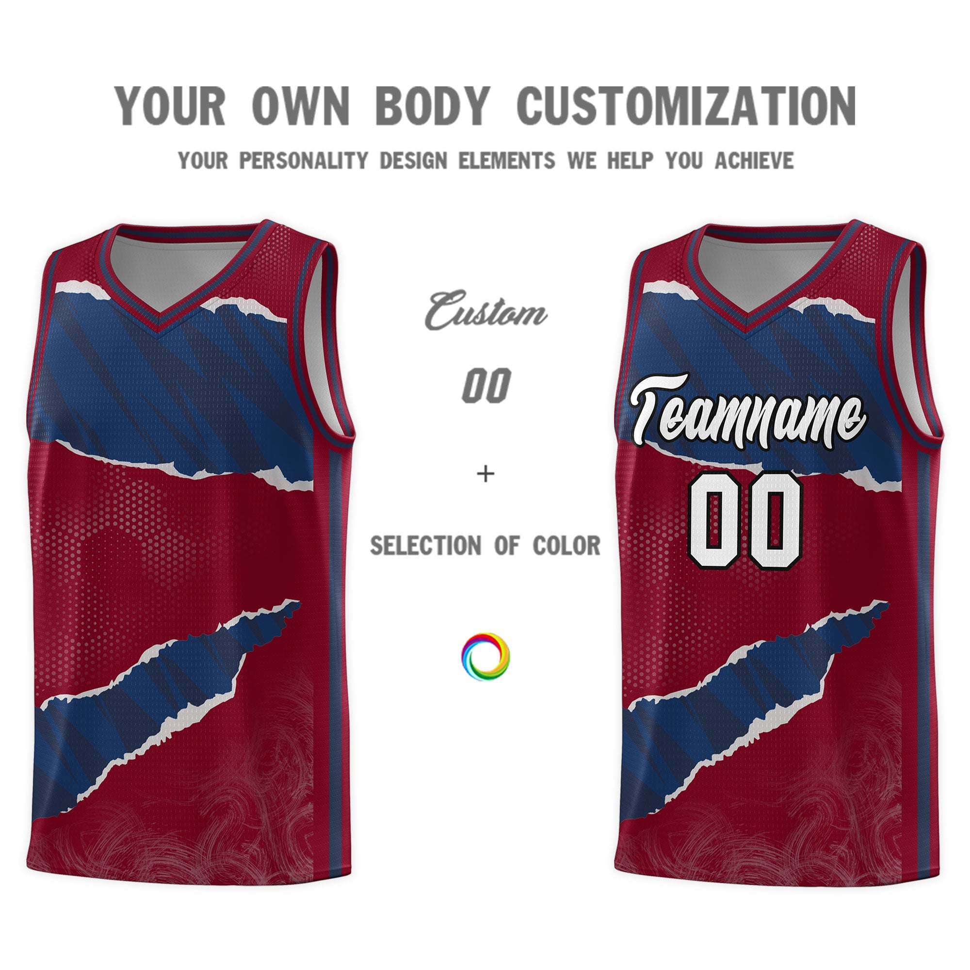 Custom Crimson Navy-Crimson Tear Graffiti Pattern Sports Uniform Basketball Jersey