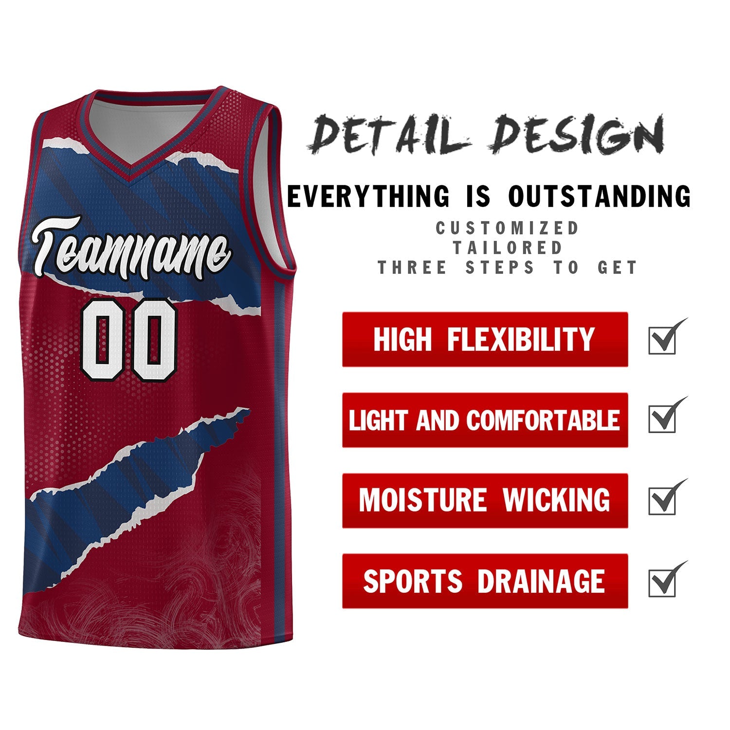 Custom Crimson Navy-Crimson Tear Graffiti Pattern Sports Uniform Basketball Jersey