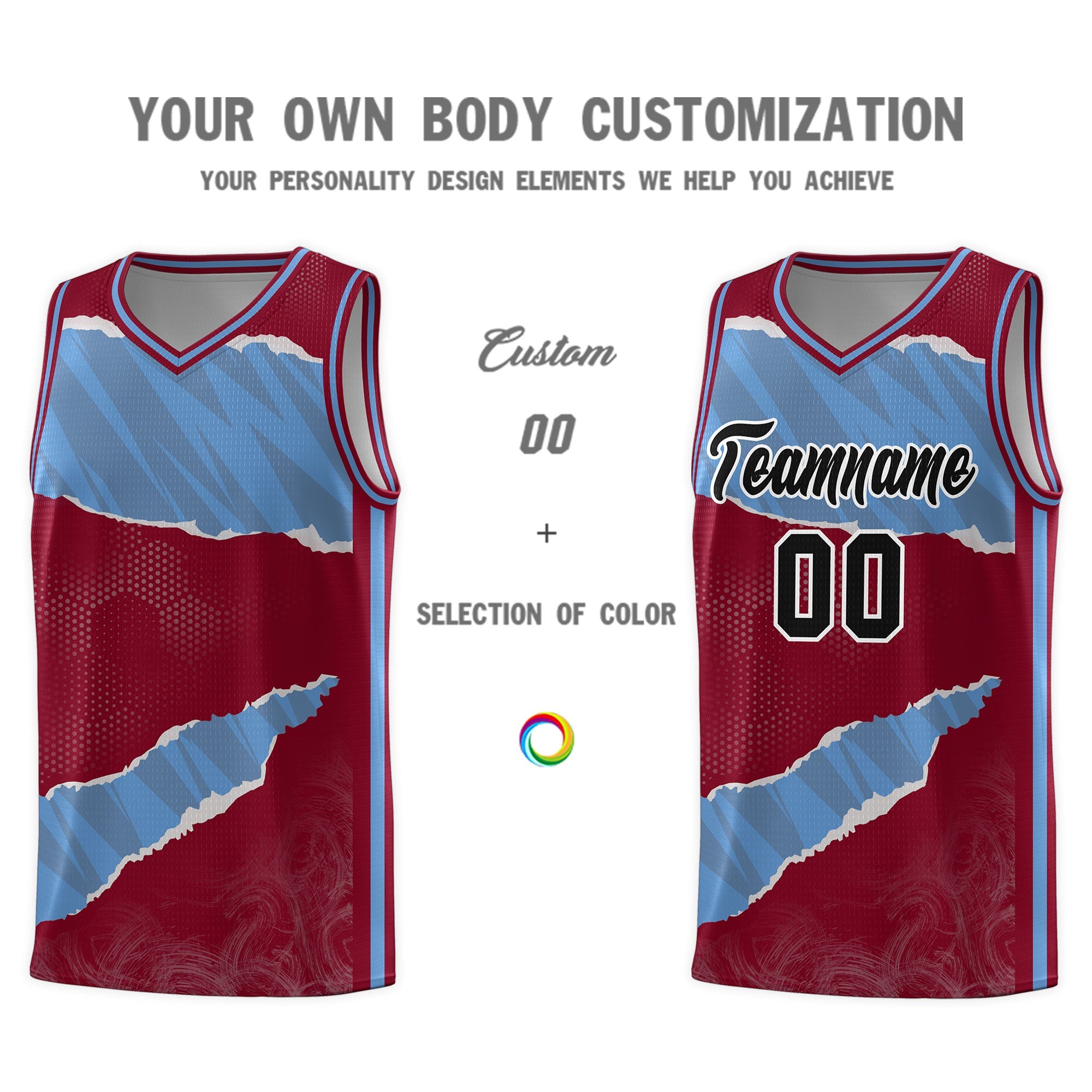 Custom Crimson Light Blue-Crimson Tear Graffiti Pattern Sports Uniform Basketball Jersey