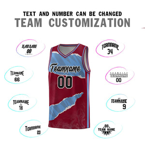 Custom Crimson Light Blue-Crimson Tear Graffiti Pattern Sports Uniform Basketball Jersey