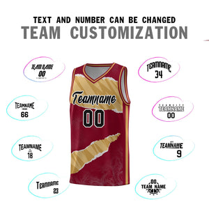 Custom Crimson Old Gold-Old Gold Tear Graffiti Pattern Sports Uniform Basketball Jersey