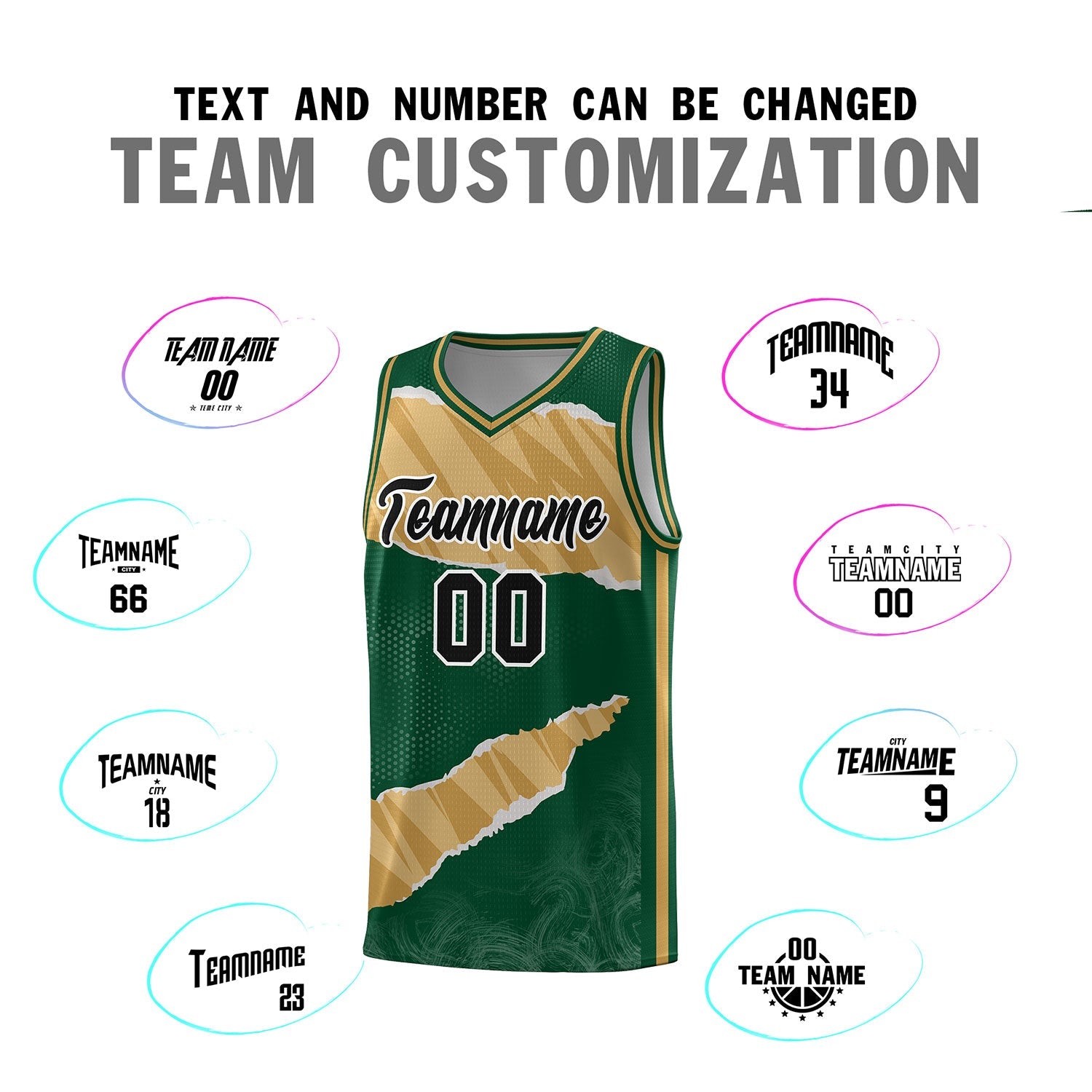 Custom Hunter Green Old Gold-Old Gold Tear Graffiti Pattern Sports Uniform Basketball Jersey