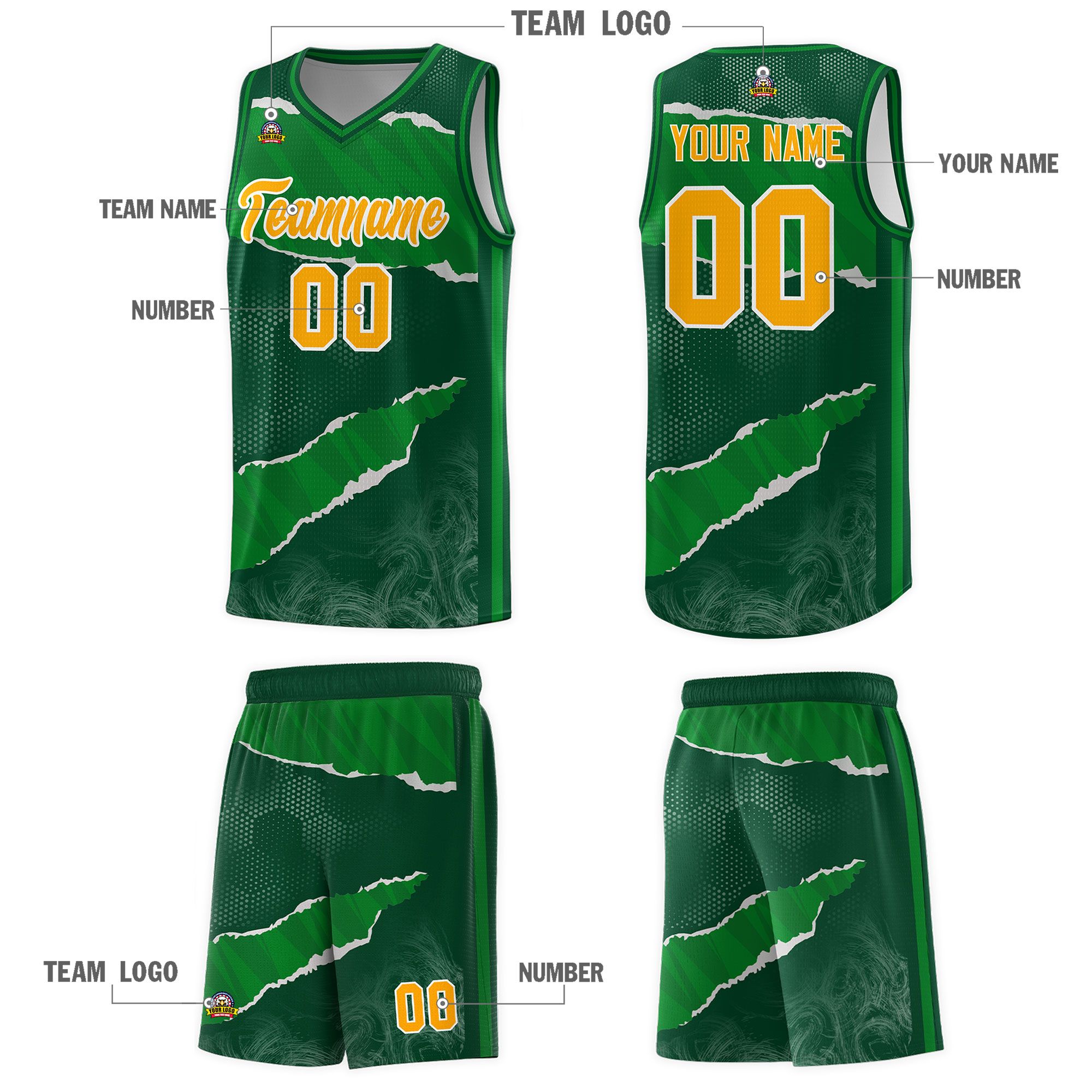 Custom Hunter Green Kelly Green-Hunter Green Tear Graffiti Pattern Sports Uniform Basketball Jersey