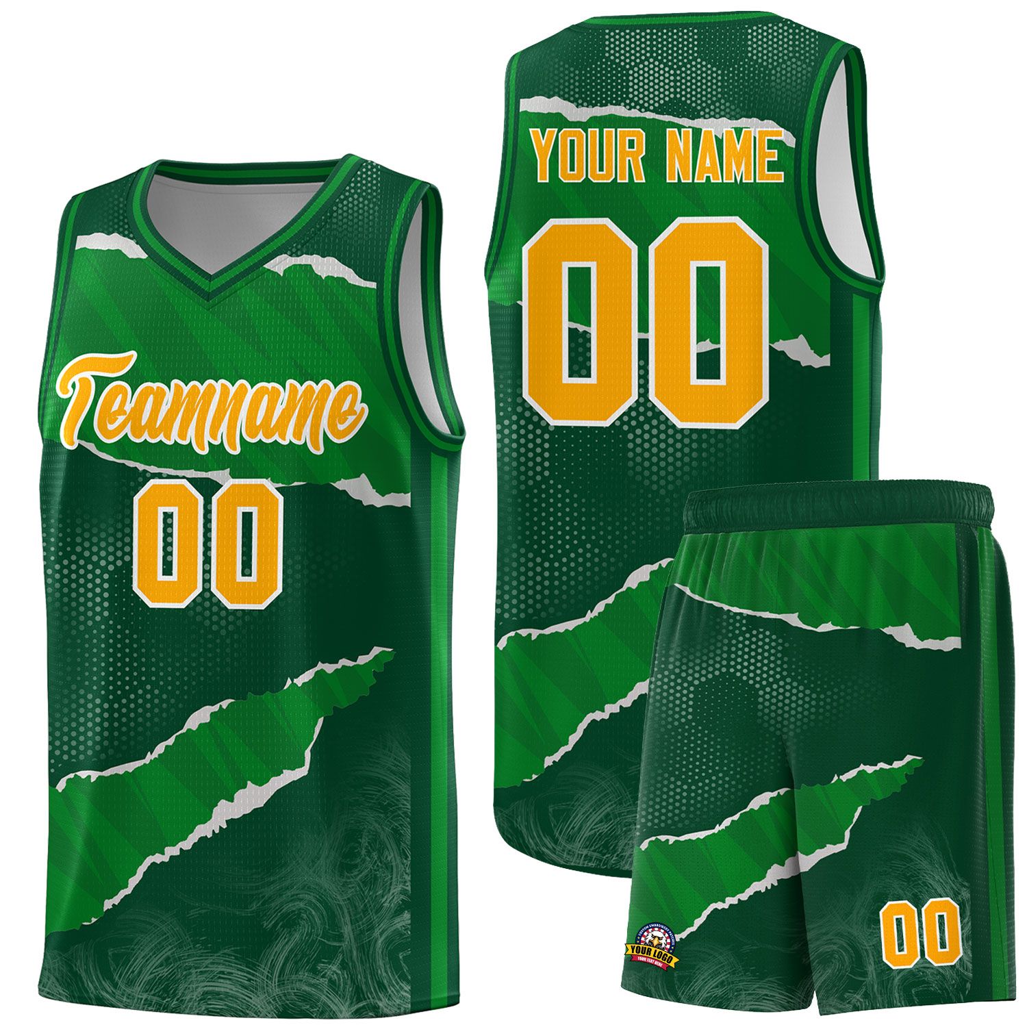 Custom Hunter Green Kelly Green-Hunter Green Tear Graffiti Pattern Sports Uniform Basketball Jersey