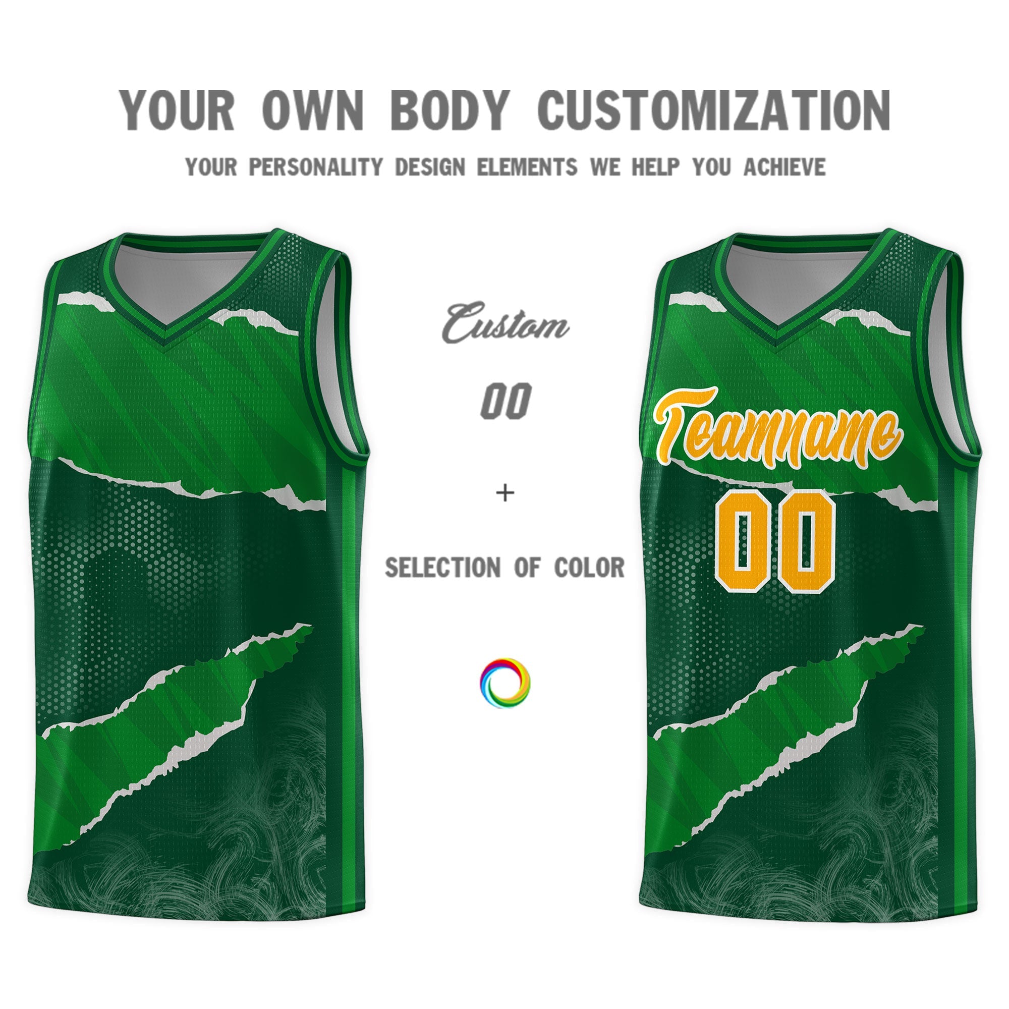 Custom Hunter Green Kelly Green-Hunter Green Tear Graffiti Pattern Sports Uniform Basketball Jersey