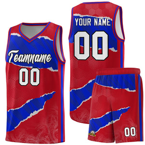 Custom Red Royal-Black Tear Graffiti Pattern Sports Uniform Basketball Jersey