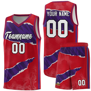 Custom Red Purple-Black Tear Graffiti Pattern Sports Uniform Basketball Jersey