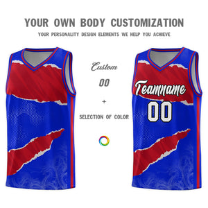 Custom Royal Red-Crimson Tear Graffiti Pattern Sports Uniform Basketball Jersey