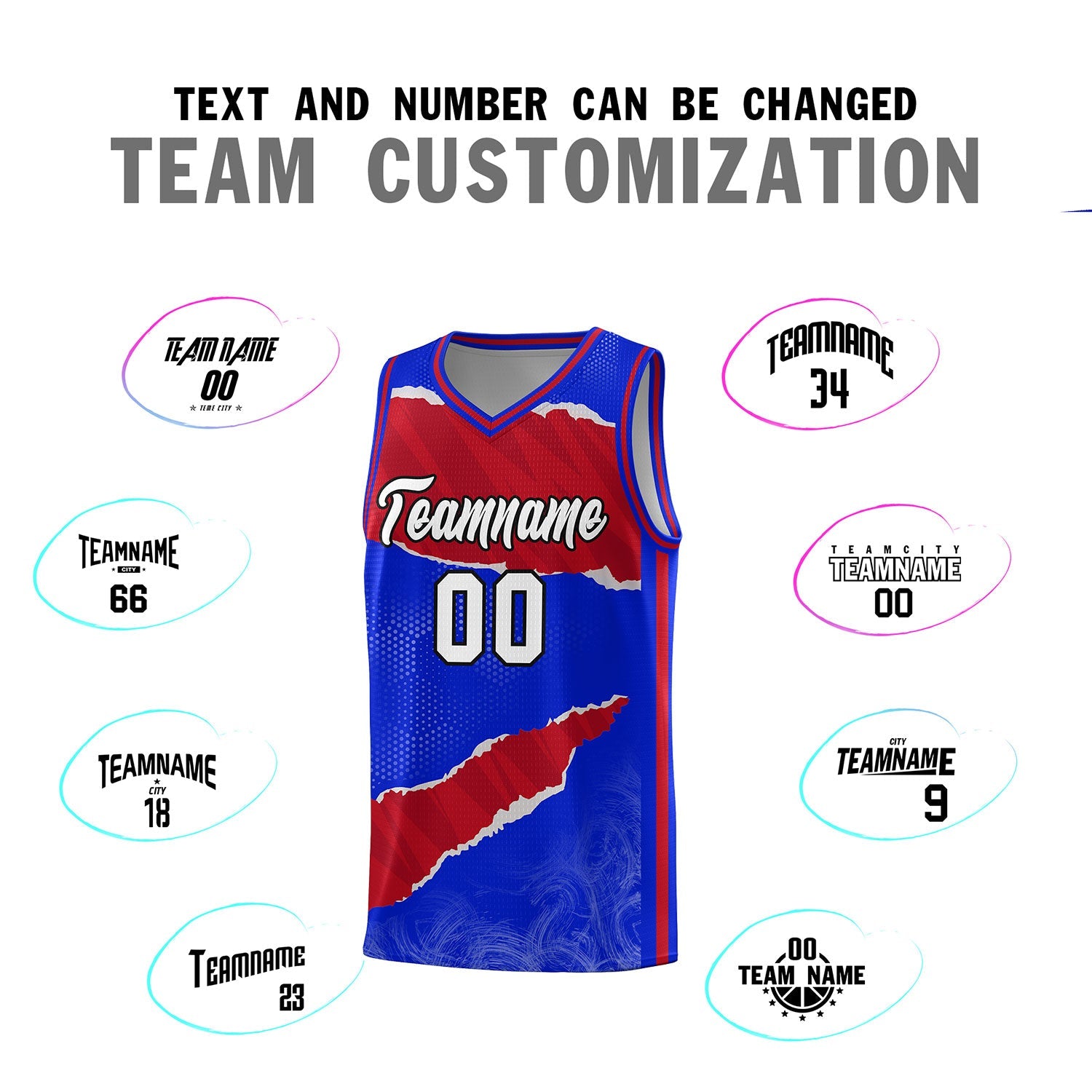 Custom Royal Red-Crimson Tear Graffiti Pattern Sports Uniform Basketball Jersey