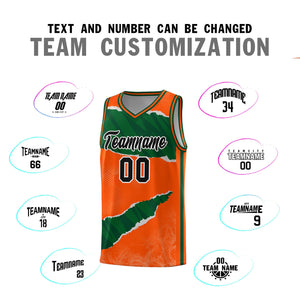 Custom Orange Green-Black Tear Graffiti Pattern Sports Uniform Basketball Jersey