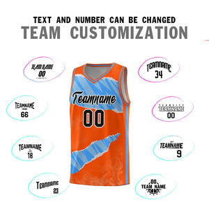 Custom Orange Light Blue-White Tear Graffiti Pattern Sports Uniform Basketball Jersey