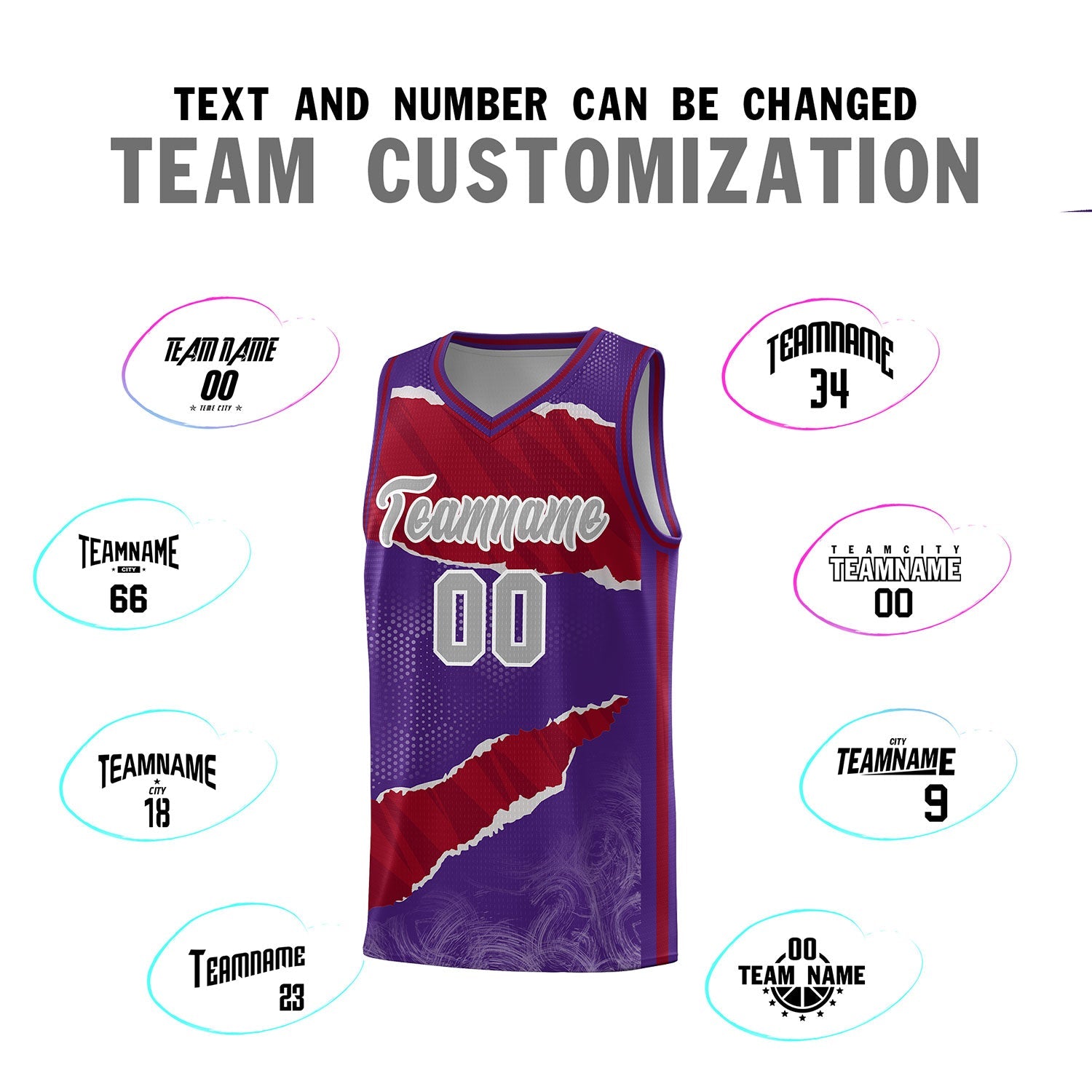 Custom Purple Crimson-Black Tear Graffiti Pattern Sports Uniform Basketball Jersey