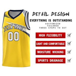 Custom Gold White-Navy Chest Color Block Sports Uniform Basketball Jersey