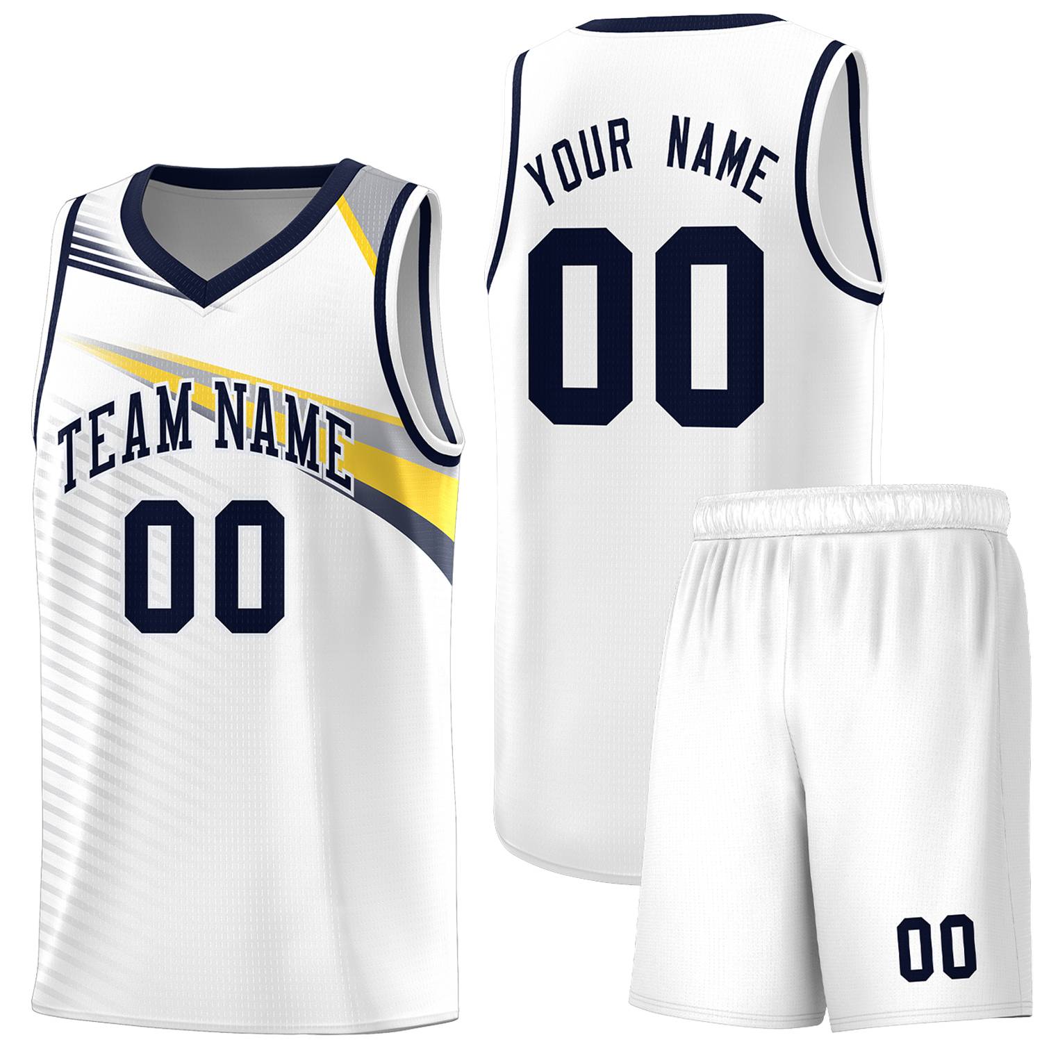 Custom White Navy Chest Color Block Sports Uniform Basketball Jersey