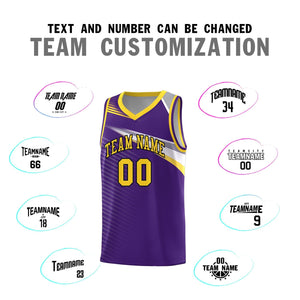 Custom Purple Gold-Black Chest Color Block Sports Uniform Basketball Jersey