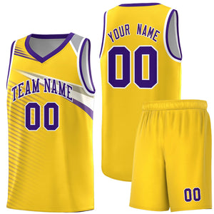 Custom Gold Purple-White Chest Color Block Sports Uniform Basketball Jersey