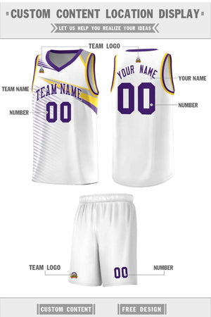 Custom White Purple Chest Color Block Sports Uniform Basketball Jersey