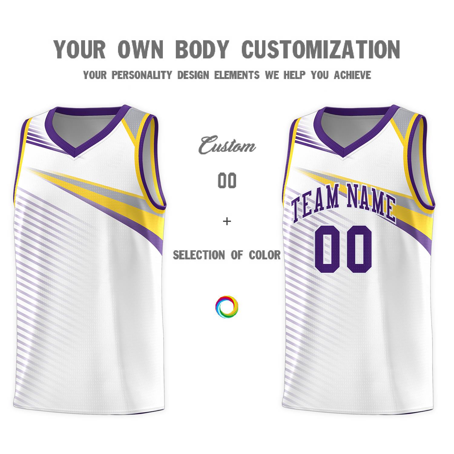 Custom White Purple Chest Color Block Sports Uniform Basketball Jersey