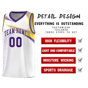 Custom White Purple Chest Color Block Sports Uniform Basketball Jersey