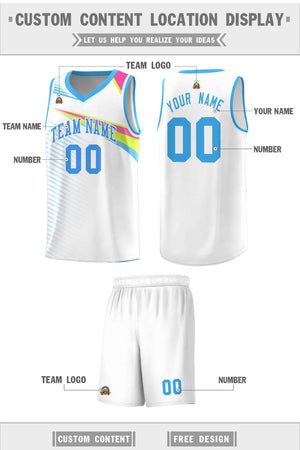 Custom White Powder Blue Chest Color Block Sports Uniform Basketball Jersey