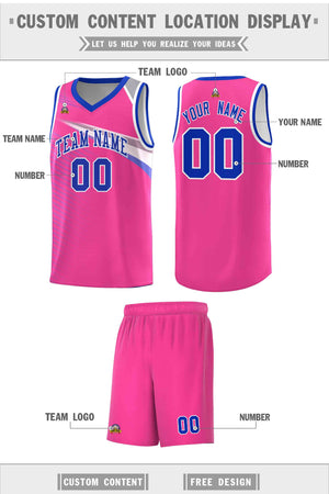 Custom Pink Royal-White Chest Color Block Sports Uniform Basketball Jersey