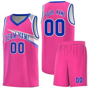 Custom Pink Royal-White Chest Color Block Sports Uniform Basketball Jersey