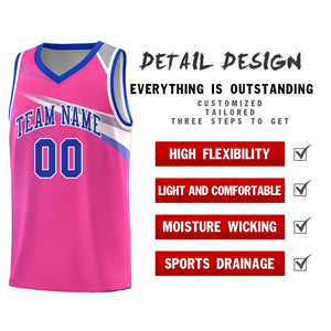 Custom Pink Royal-White Chest Color Block Sports Uniform Basketball Jersey