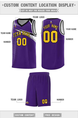 Custom Purple Gold-Black Chest Color Block Sports Uniform Basketball Jersey