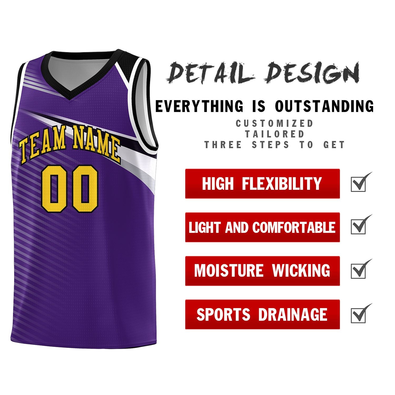 Custom Purple Gold-Black Chest Color Block Sports Uniform Basketball Jersey