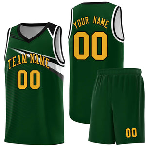 Custom Green Yellow-Black Chest Color Block Sports Uniform Basketball Jersey